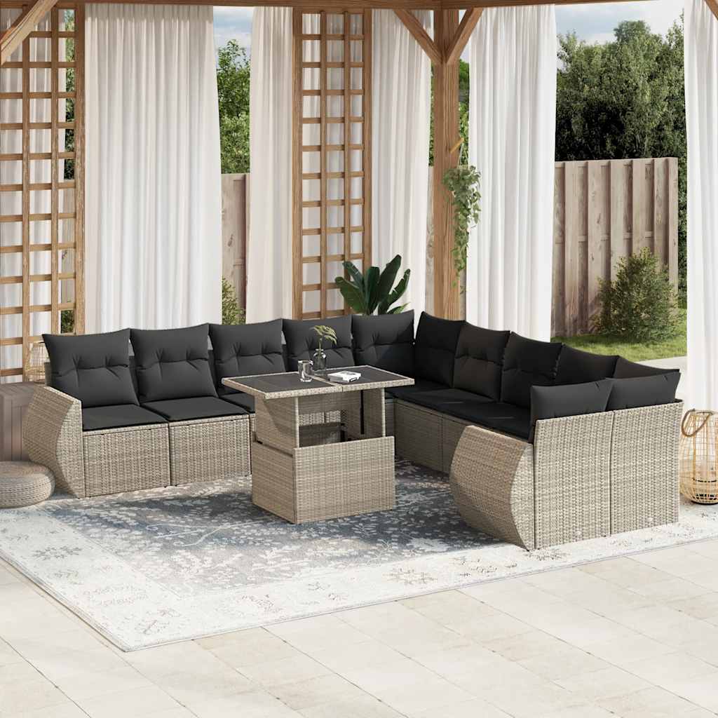 vidaXL 11-piece Lounge Set with Cushions Poly Rattan Black