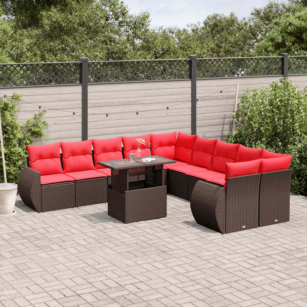 vidaXL 11-delige tuinbankset met kussens, grijs polyrotan