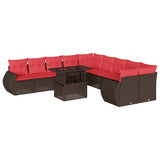 vidaXL 11-delige tuinbankset met kussens, grijs polyrotan