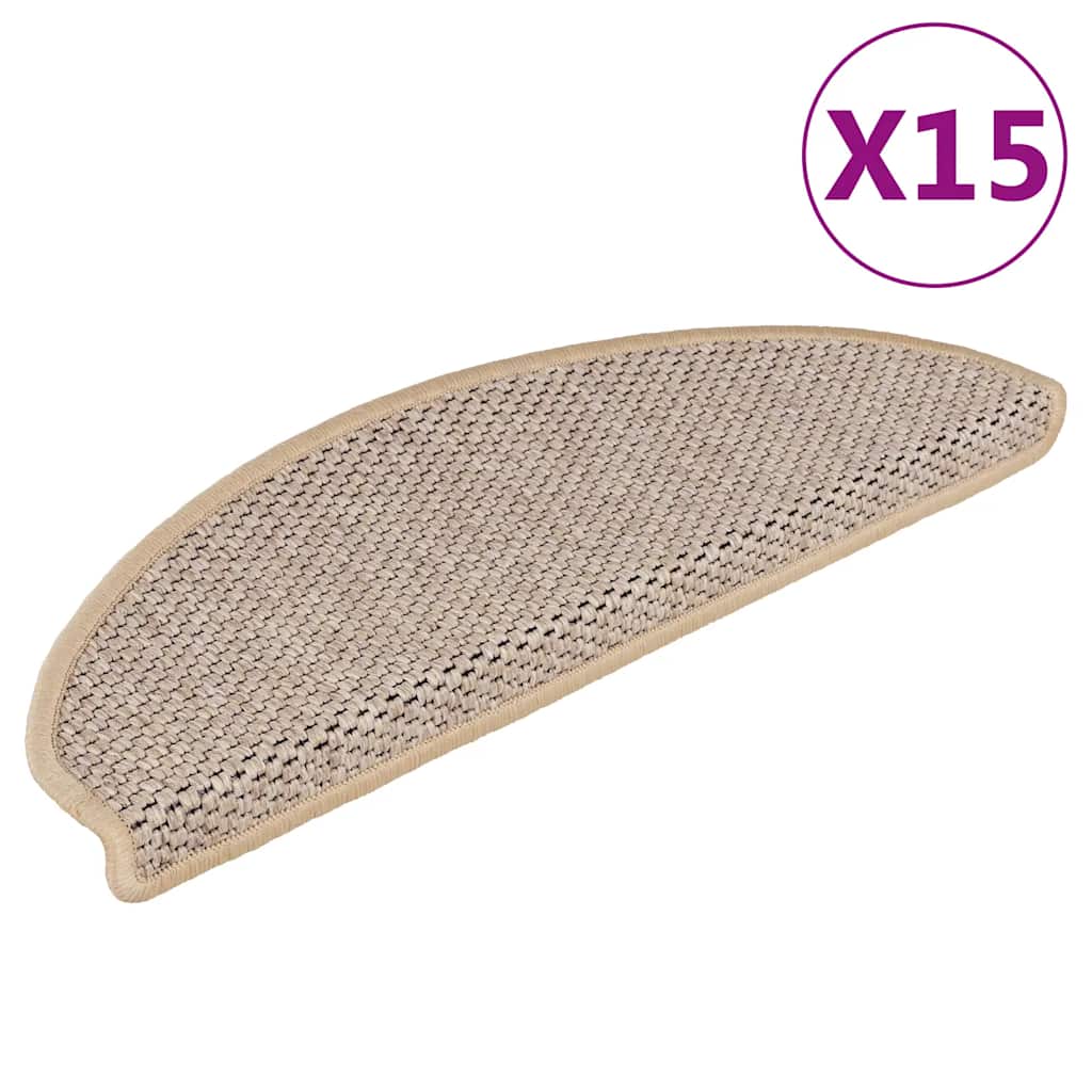 vidaXL Self-Adhesive Stair Mats 15 pcs Sisal-Look 56x17x3 cm Platinum-coloured