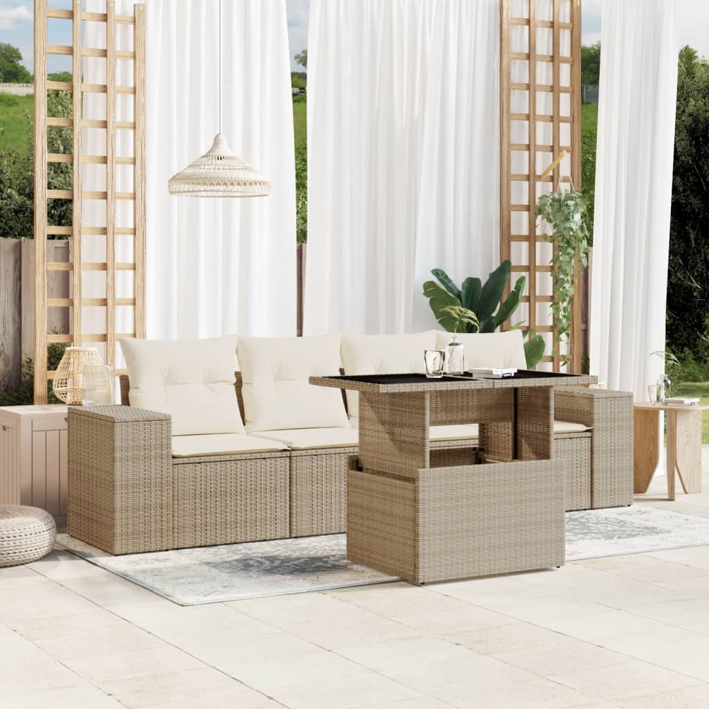 vidaXL 5-delige Loungeset met kussens poly rattan zwart