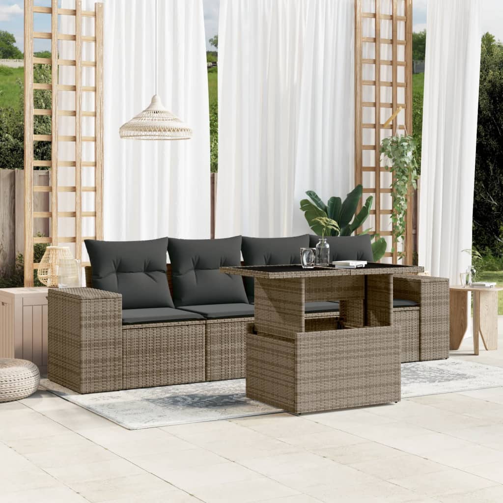 vidaXL 5-delige Loungeset met kussens poly rattan zwart