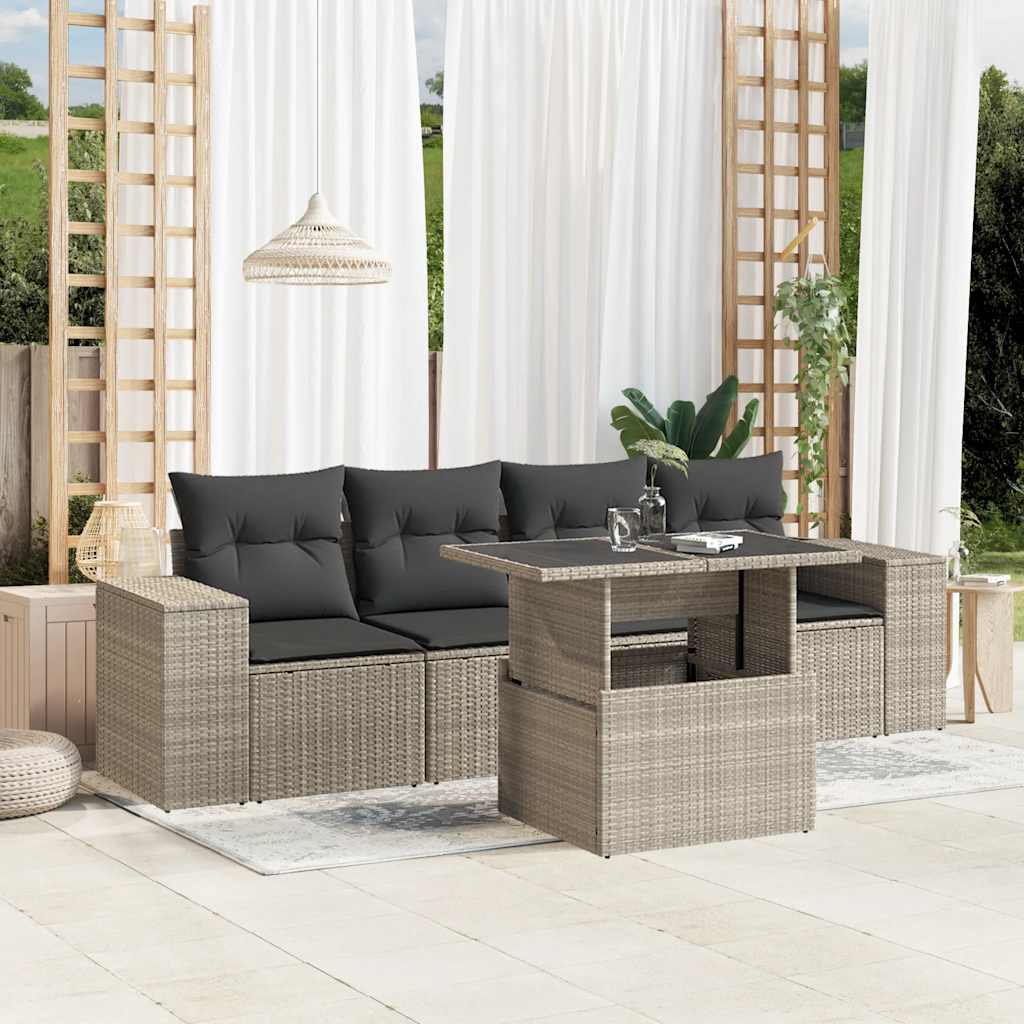 vidaXL 5-delige Loungeset met kussens poly rattan zwart