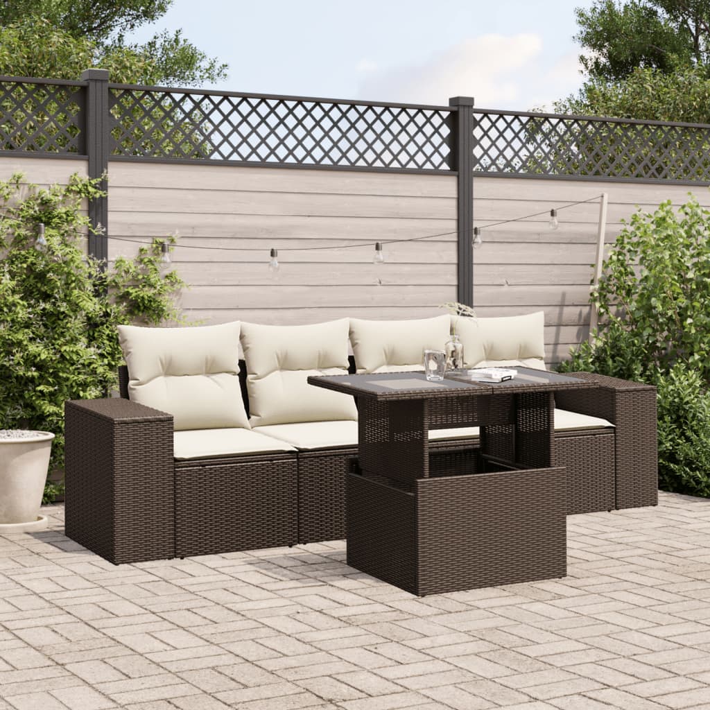 vidaXL 5-delige Loungeset met kussens poly rattan zwart