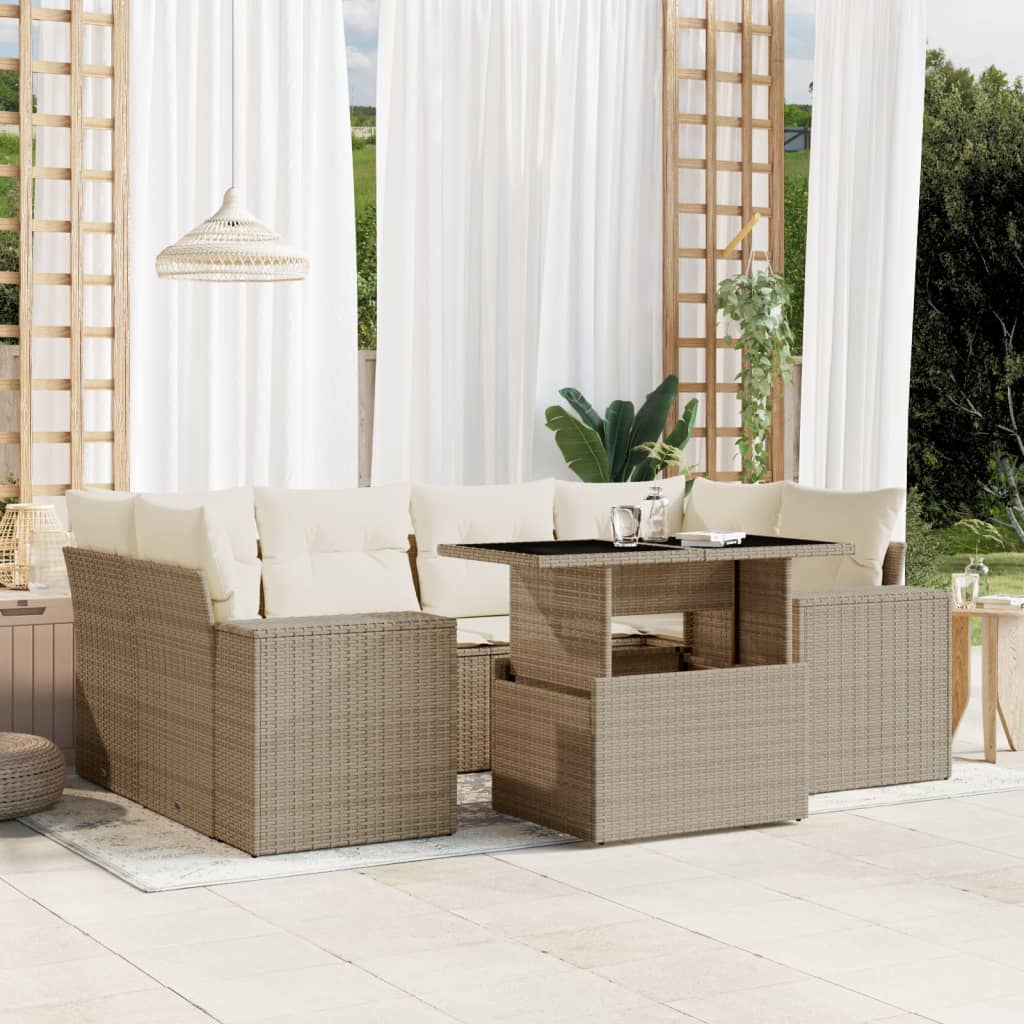 vidaXL 7-delige Loungeset met kussens poly rattan zwart