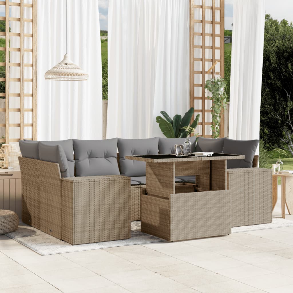 vidaXL 7-delige Loungeset met kussens poly rattan zwart