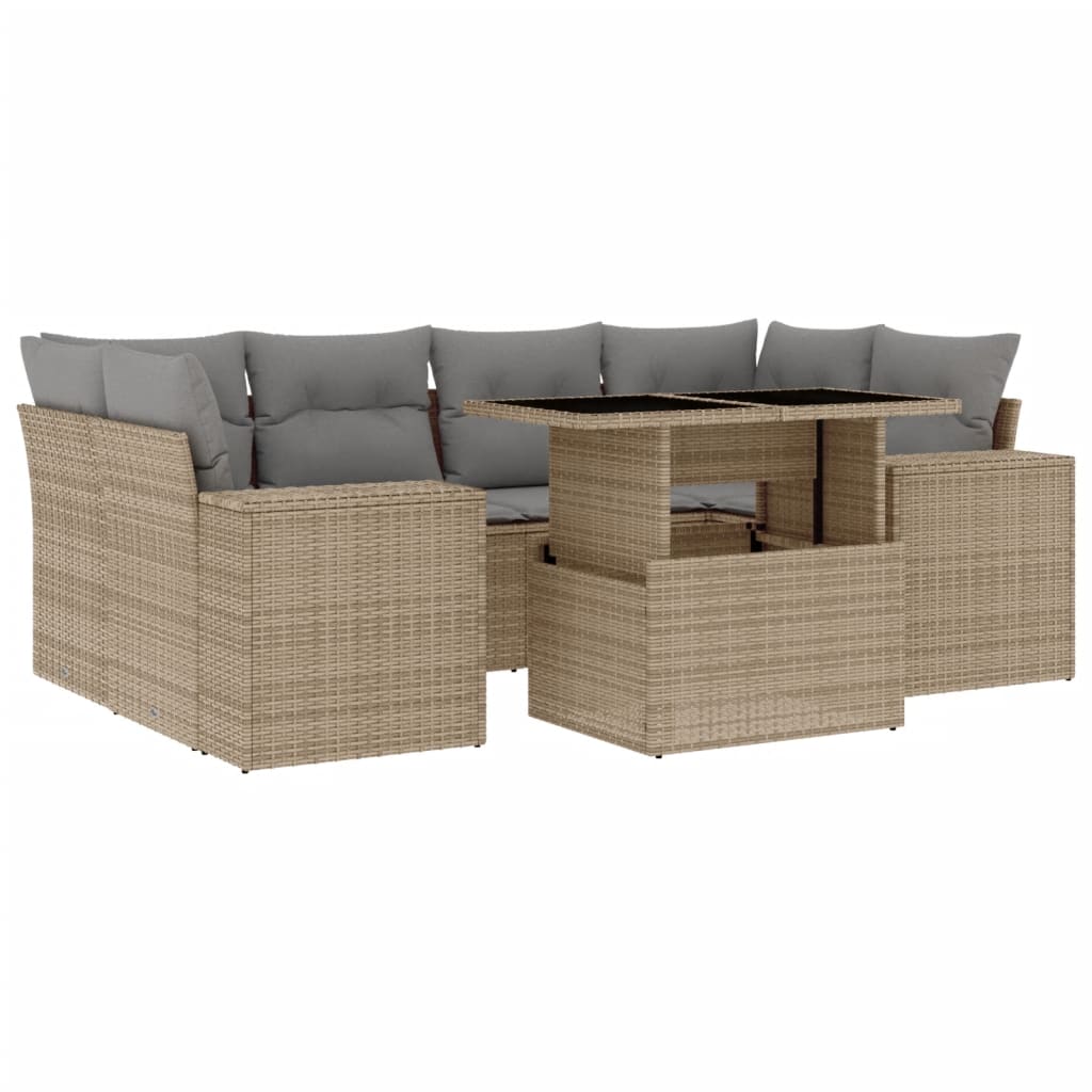 vidaXL 7-delige Loungeset met kussens poly rattan zwart