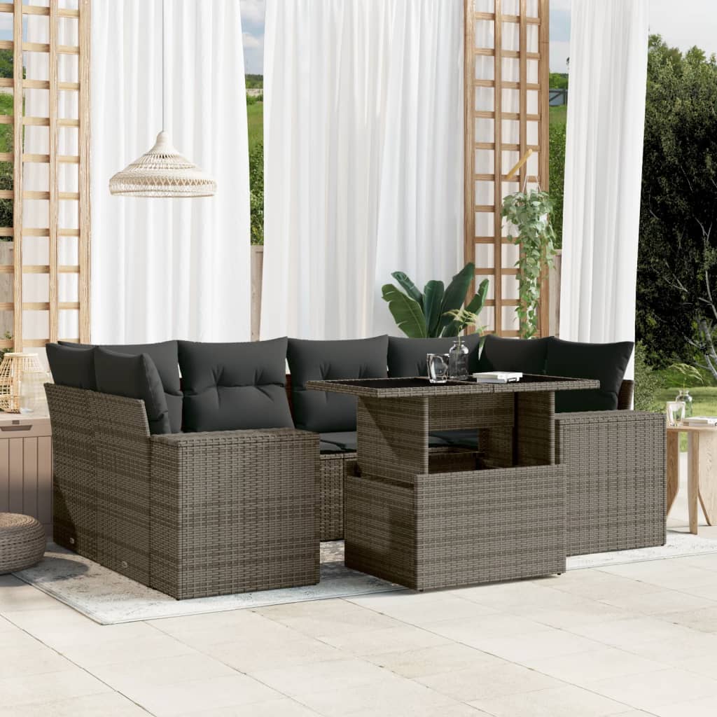 vidaXL 7-delige Loungeset met kussens poly rattan zwart