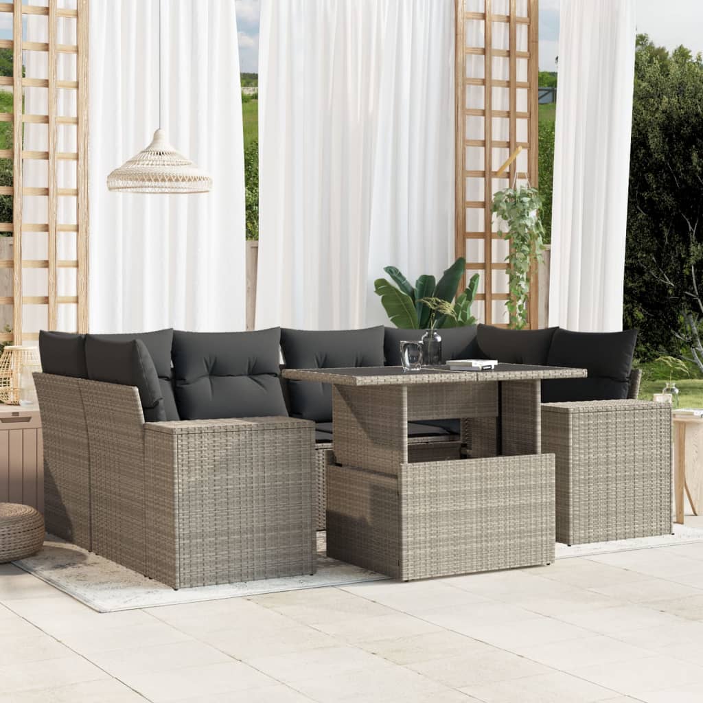 vidaXL 7-delige Loungeset met kussens poly rattan zwart