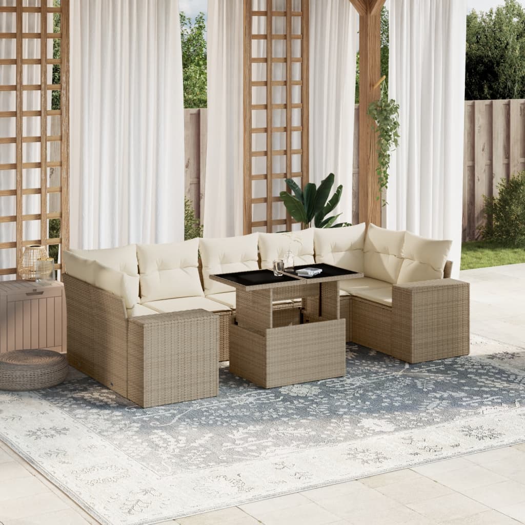 vidaXL 8-delige Loungeset met kussens poly rattan zwart