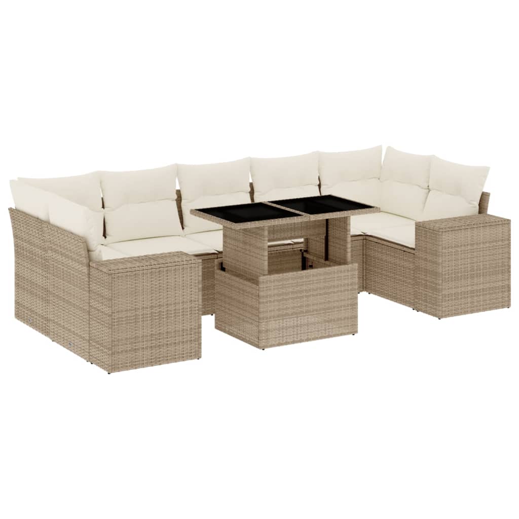 vidaXL 8-delige Loungeset met kussens poly rattan zwart