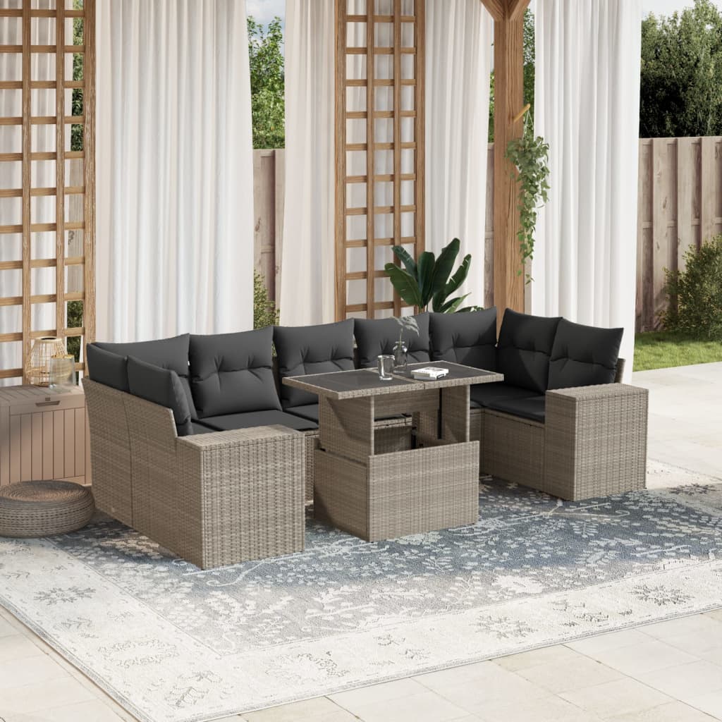 vidaXL 8-delige Loungeset met kussens poly rattan zwart
