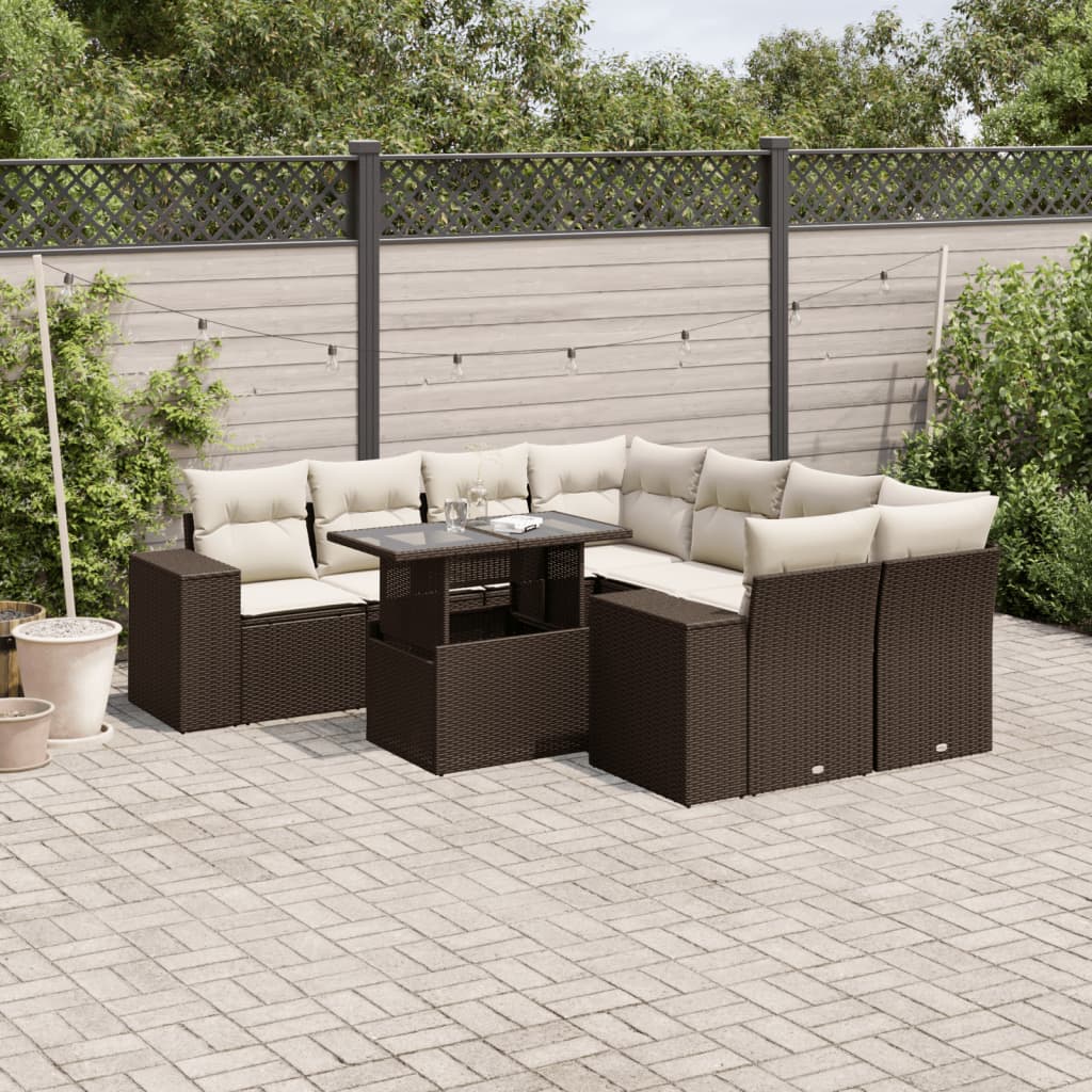 vidaXL 9-delige Loungeset met kussens poly rattan zwart