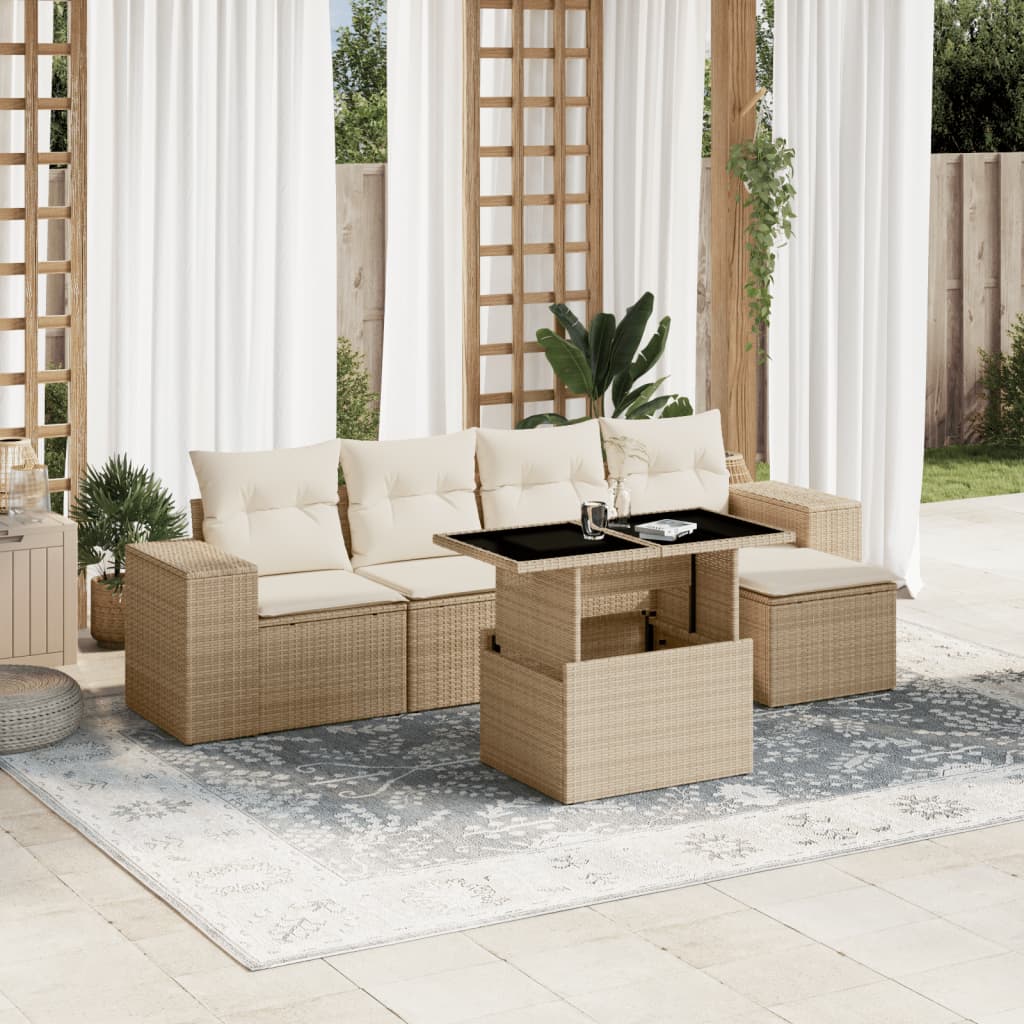 vidaXL 6-Piece Lounge Set with Cushions Poly Rattan Black