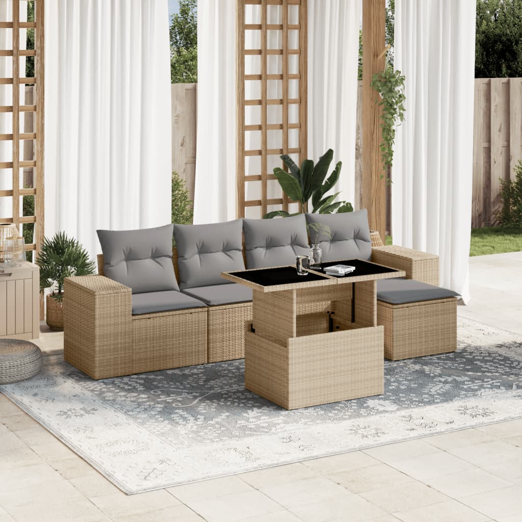 vidaXL 6-Piece Lounge Set with Cushions Poly Rattan Black