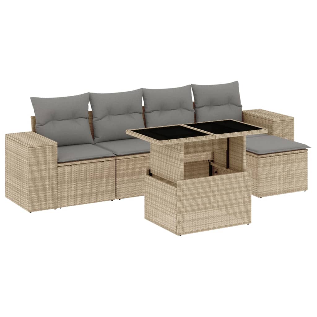 vidaXL 6-Piece Lounge Set with Cushions Poly Rattan Black
