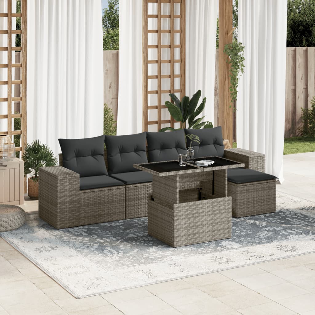 vidaXL 6-Piece Lounge Set with Cushions Poly Rattan Black
