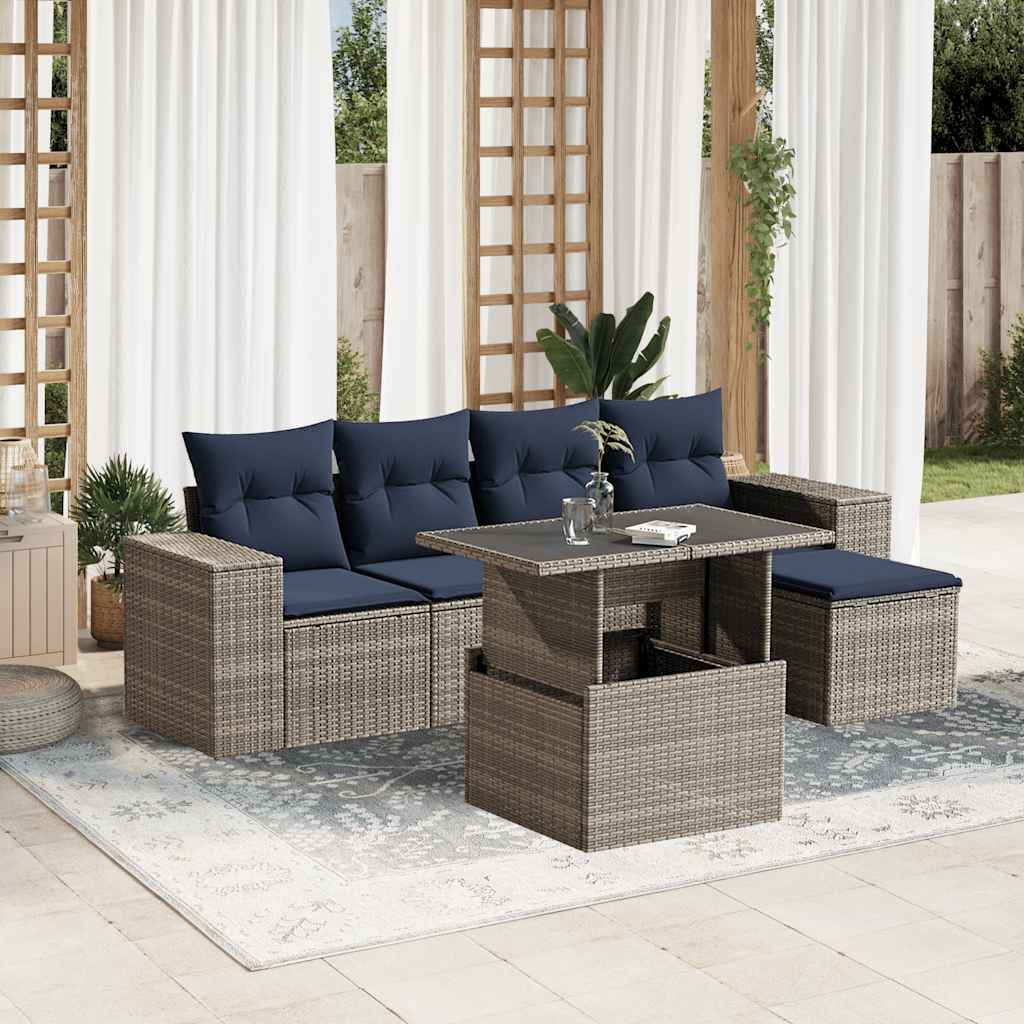 vidaXL 6-Piece Garden Sofa Set with Cushions Black Poly Rattan
