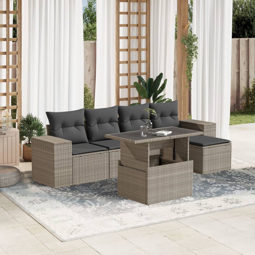 vidaXL 6-Piece Lounge Set with Cushions Poly Rattan Black