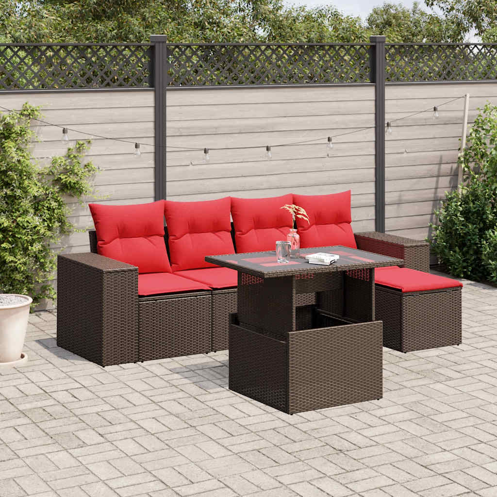 vidaXL 6-Piece Garden Sofa Set with Cushions Black Poly Rattan