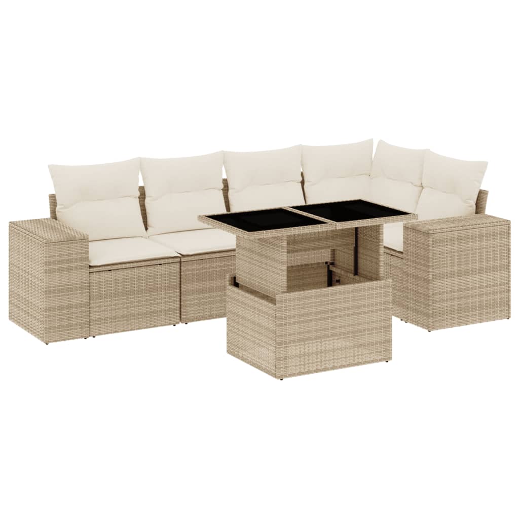 vidaXL 6-delige Loungeset met kussens poly rattan zwart