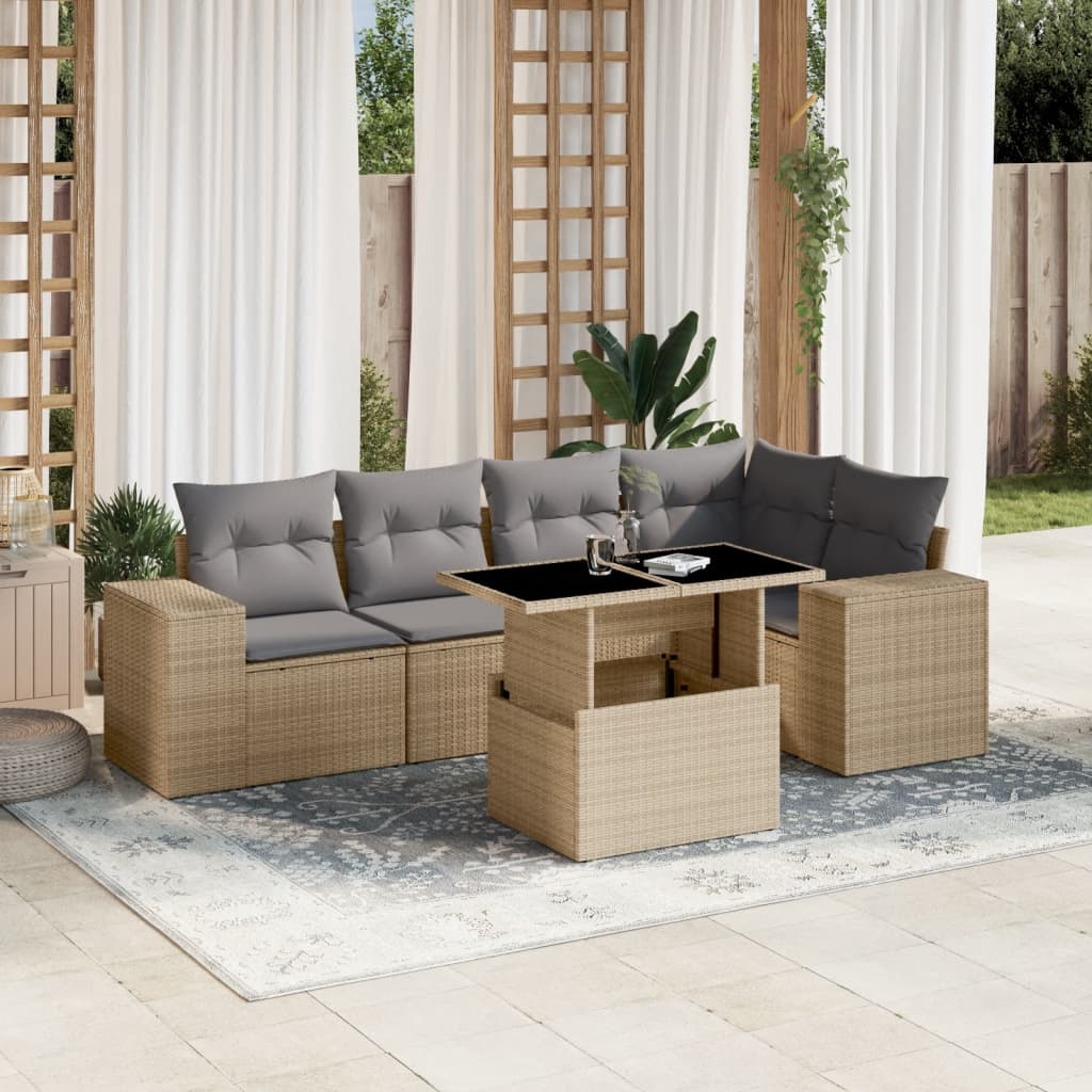 vidaXL 6-delige Loungeset met kussens poly rattan zwart