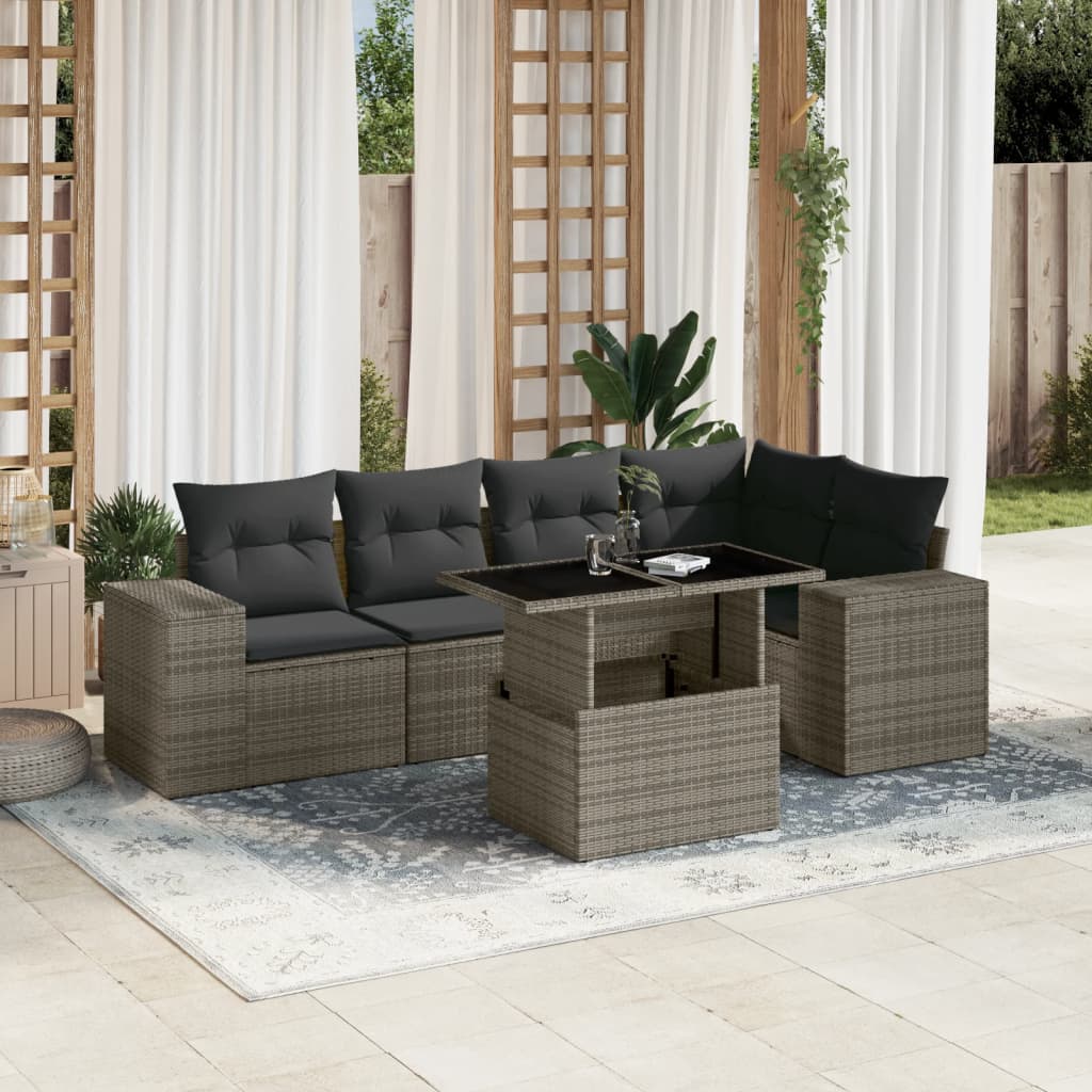 vidaXL 6-delige Loungeset met kussens poly rattan zwart