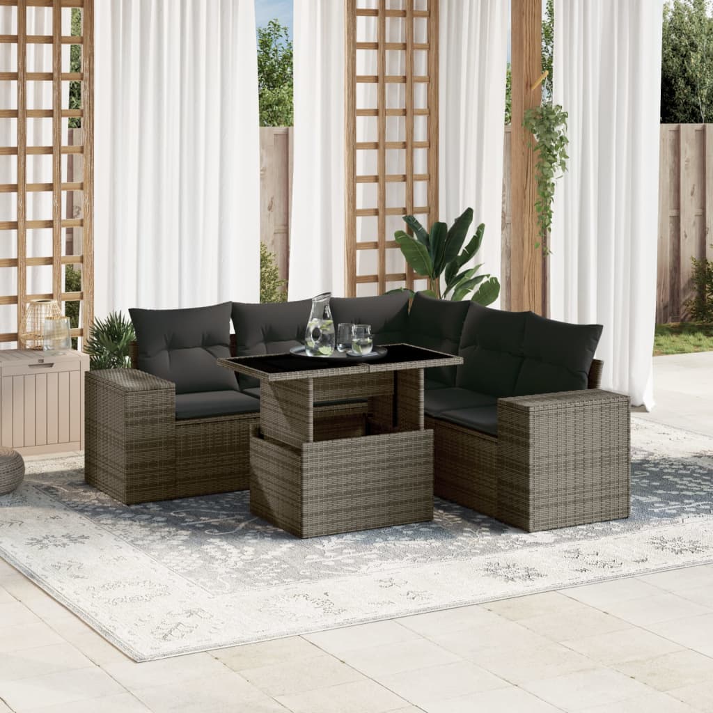 vidaXL 6-Piece Lounge Set with Cushions Poly Rattan Black