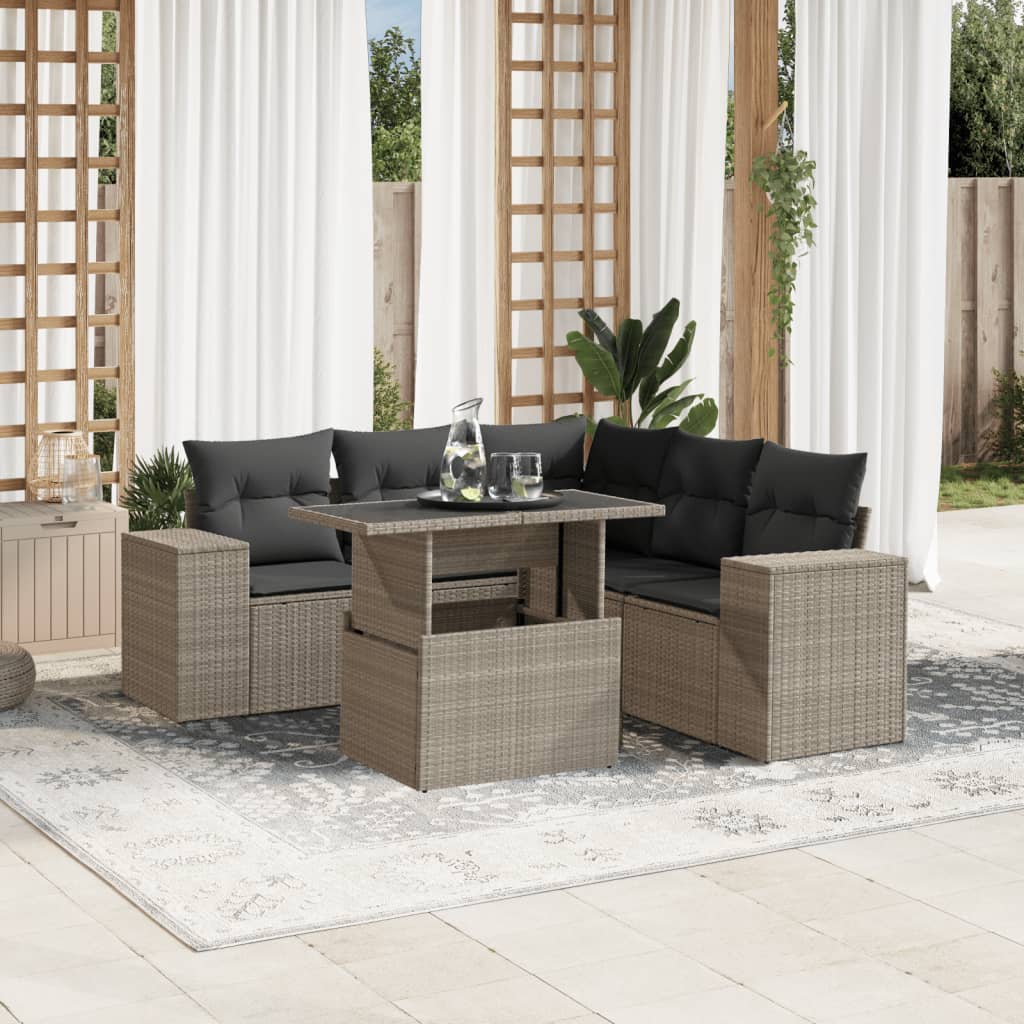 vidaXL 6-Piece Lounge Set with Cushions Poly Rattan Black
