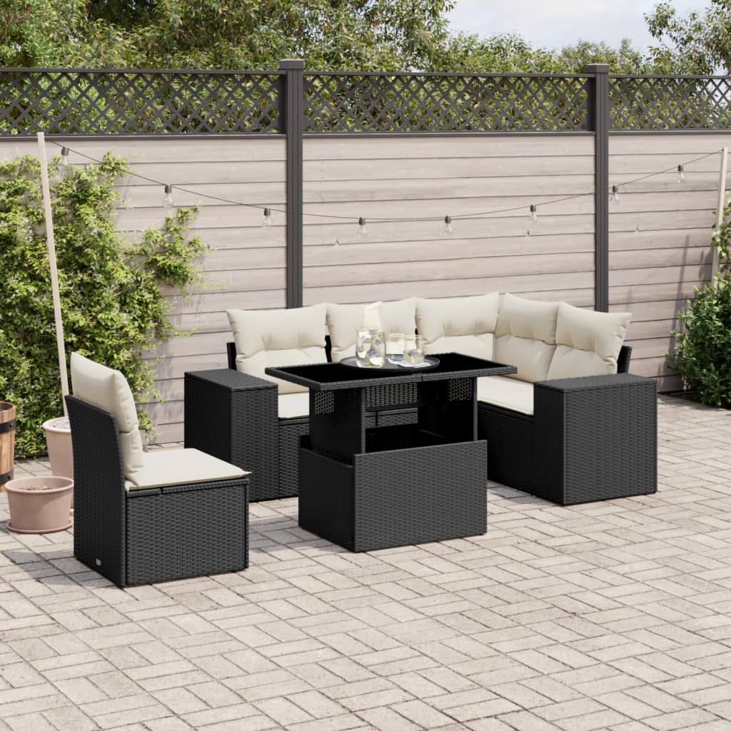vidaXL 6-Piece Lounge Set with Cushions Poly Rattan Black