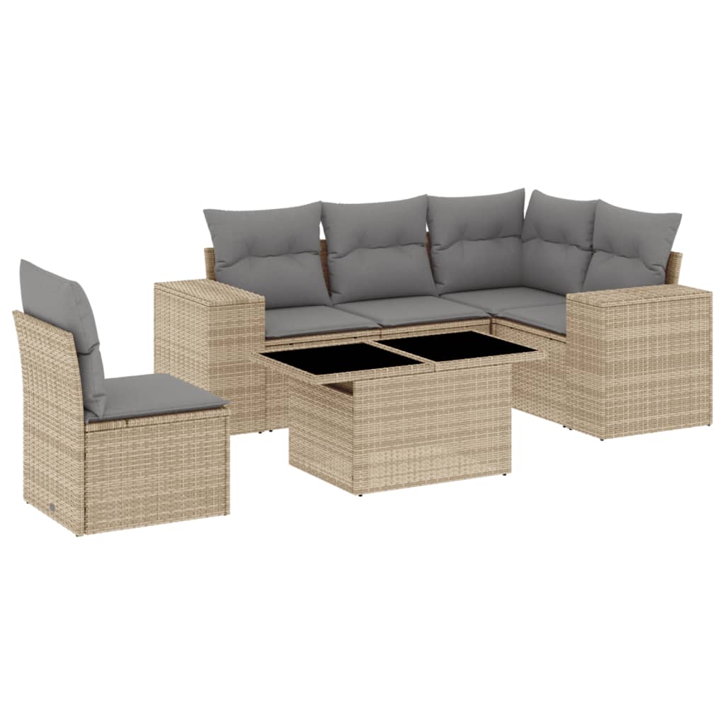 vidaXL 6-Piece Lounge Set with Cushions Poly Rattan Black
