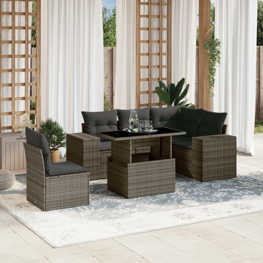 vidaXL 6-Piece Lounge Set with Cushions Poly Rattan Black