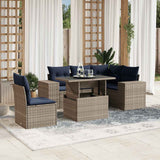 vidaXL 6-Piece Garden Sofa Set with Cushions, Grey Poly Rattan