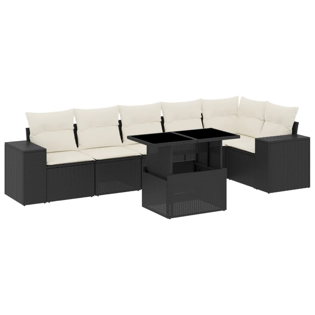 vidaXL 7-Piece Lounge Set with Cushions Poly Rattan Black