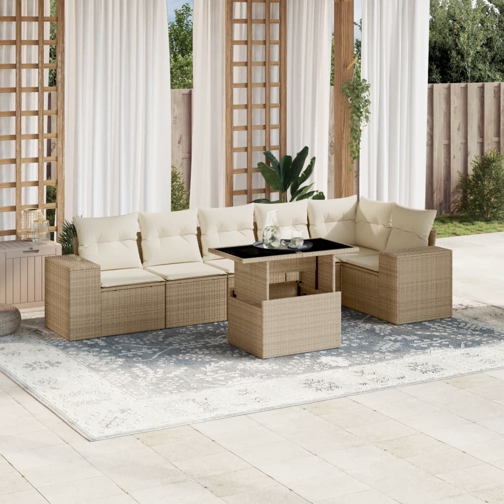 vidaXL 7-Piece Lounge Set with Cushions Poly Rattan Black