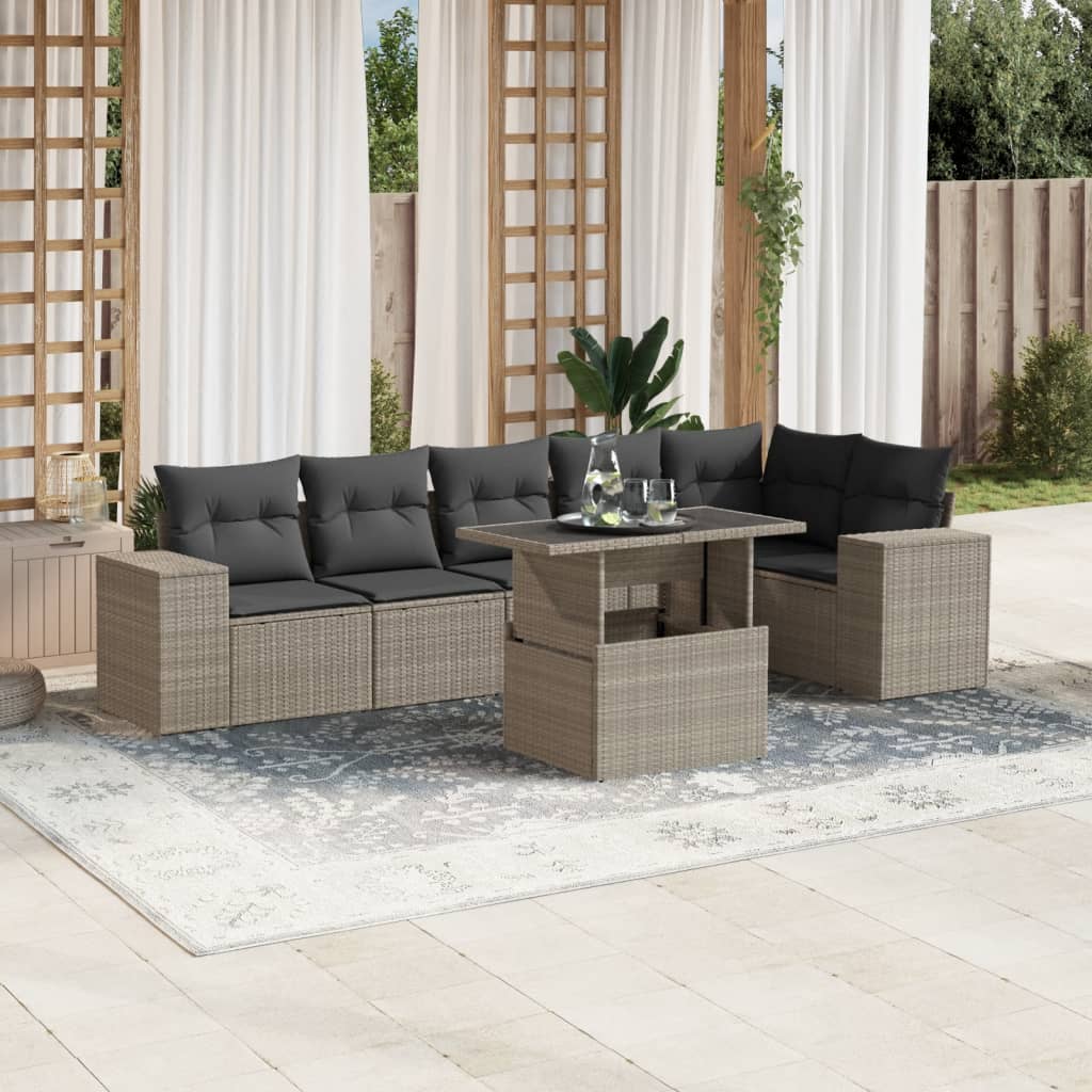 vidaXL 7-Piece Lounge Set with Cushions Poly Rattan Black