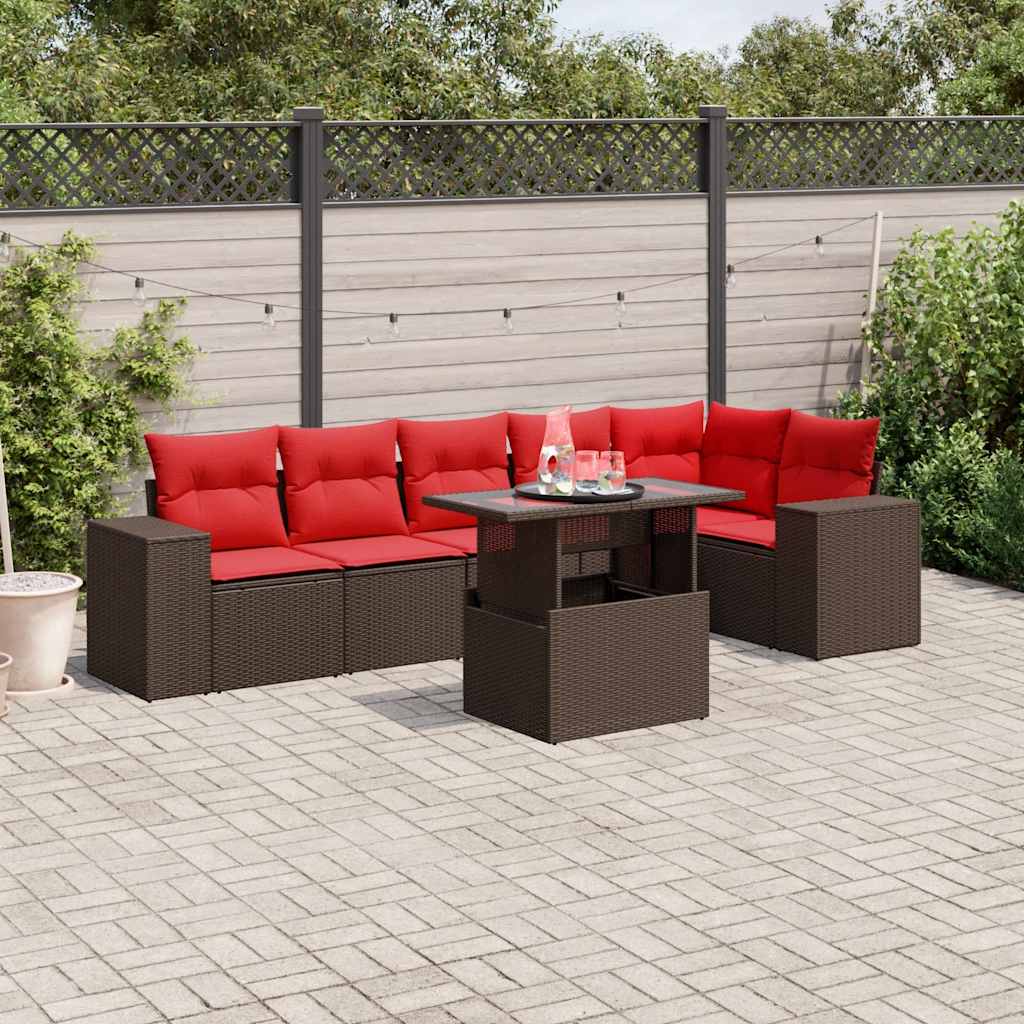vidaXL 7-delige tuinbankset met kussens, grijs polyrotan