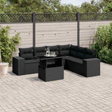 vidaXL 7-delige Loungeset met kussens poly rattan zwart