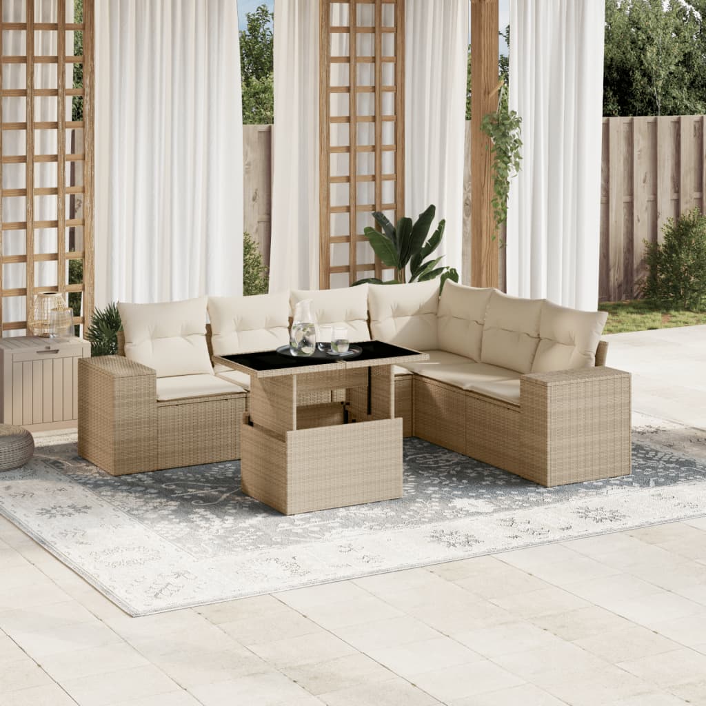 vidaXL 7-delige Loungeset met kussens poly rattan zwart