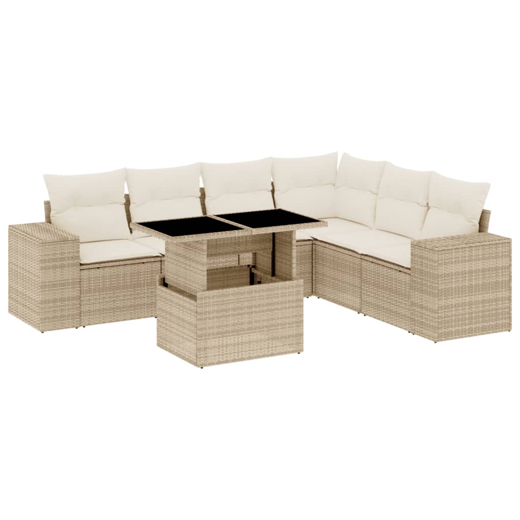 vidaXL 7-delige Loungeset met kussens poly rattan zwart