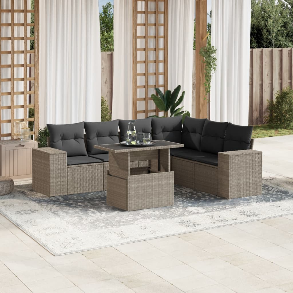 vidaXL 7-delige Loungeset met kussens poly rattan zwart