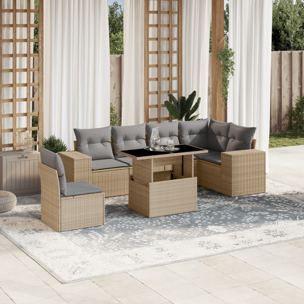 vidaXL 7-delige Loungeset met kussens poly rattan zwart