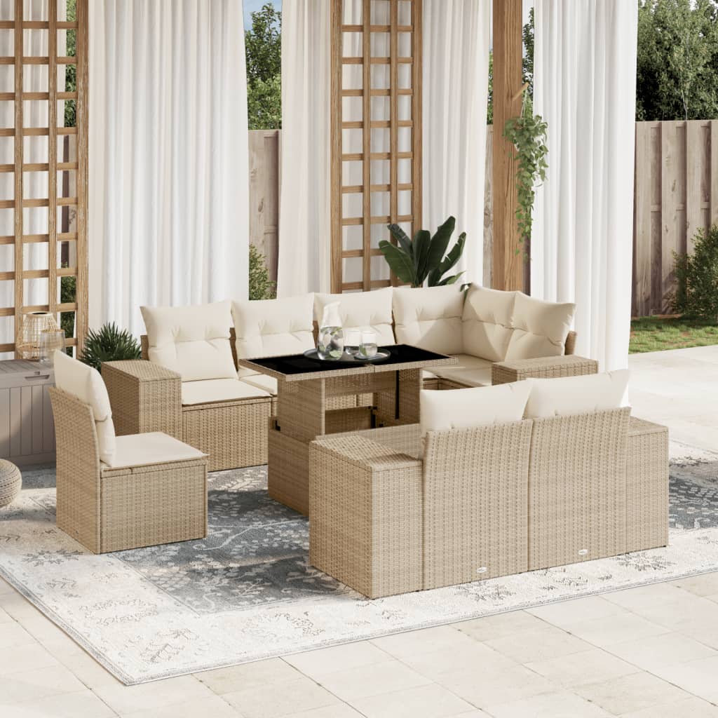 vidaXL 9-delige Loungeset met kussens poly rattan zwart