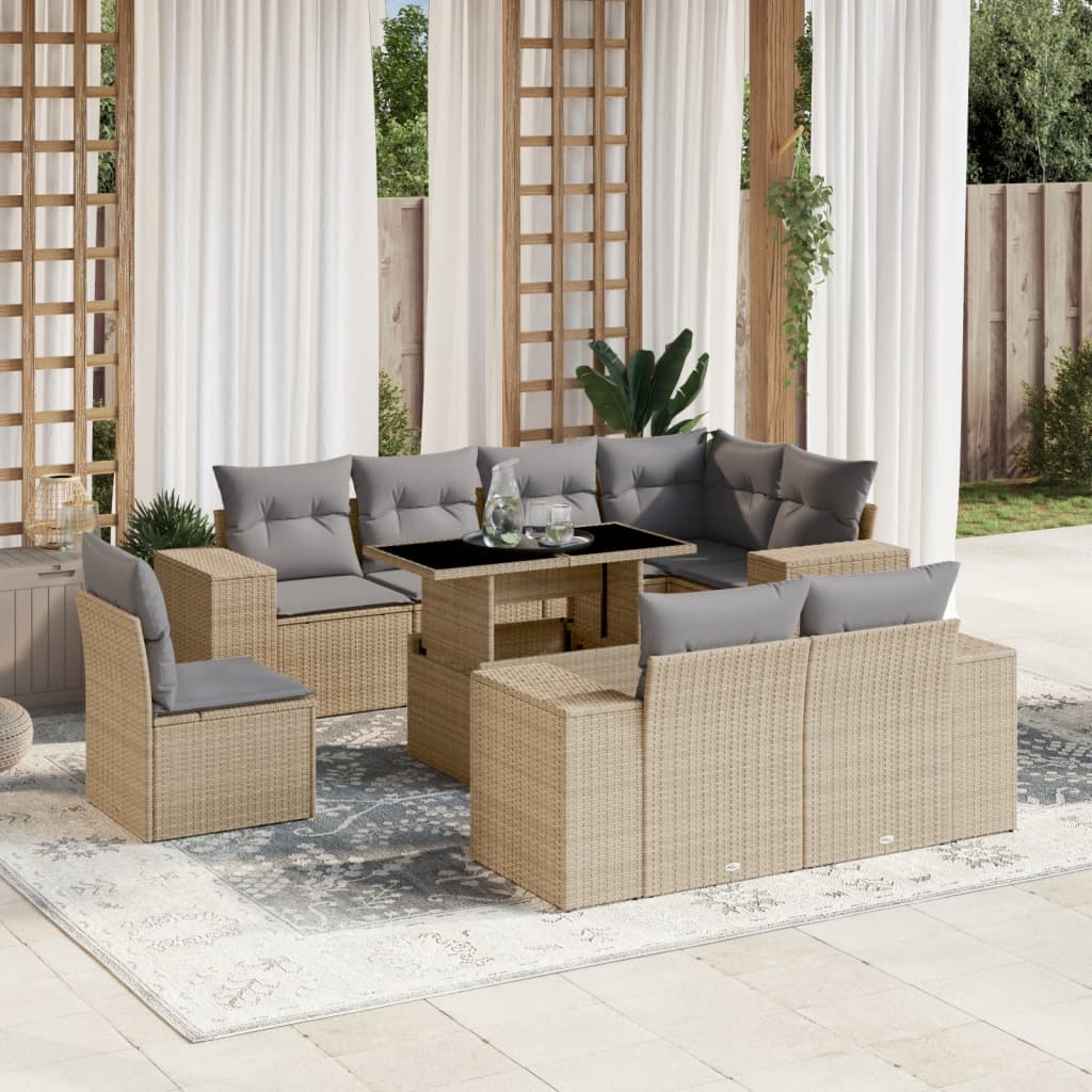 vidaXL 9-delige Loungeset met kussens poly rattan zwart