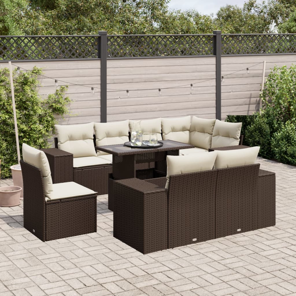 vidaXL 9-delige Loungeset met kussens poly rattan zwart