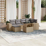 vidaXL 7-delige Loungeset met kussens poly rattan zwart