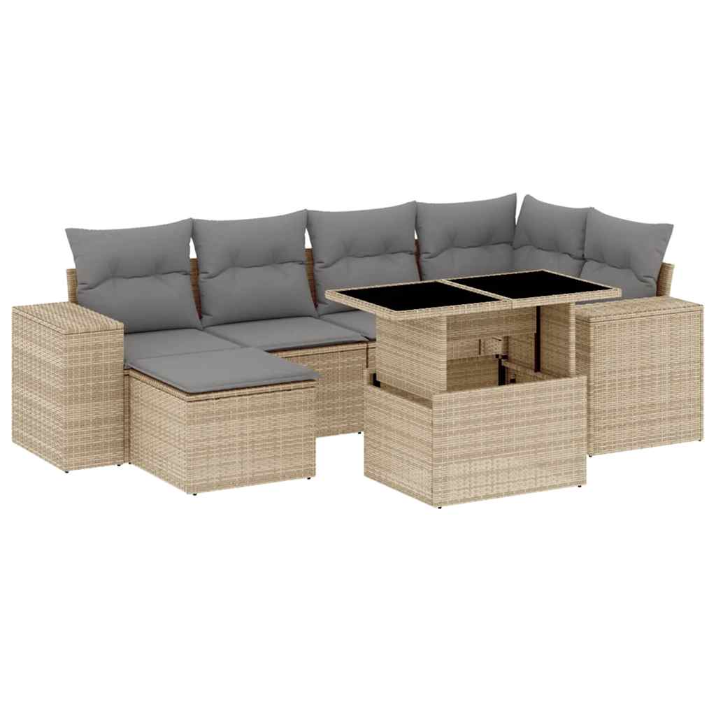 vidaXL 7-delige Loungeset met kussens poly rattan zwart