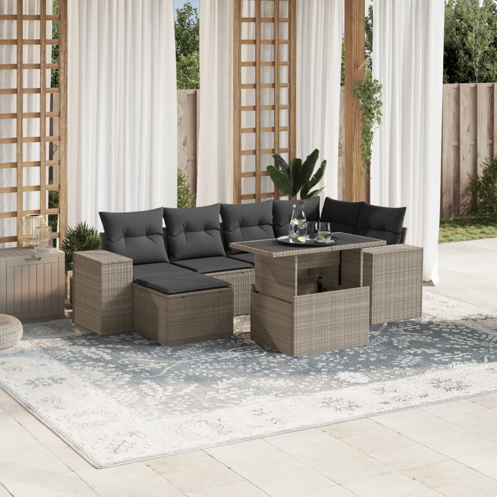 vidaXL 7-delige Loungeset met kussens poly rattan zwart