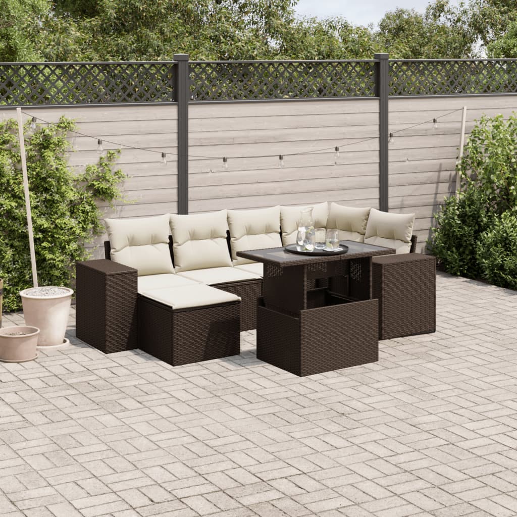 vidaXL 7-delige Loungeset met kussens poly rattan zwart