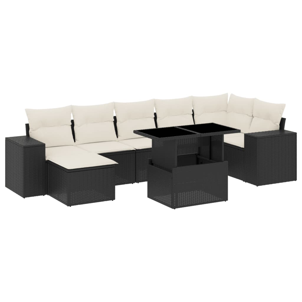vidaXL 8-Piece Poly Rattan Lounge Set with Cushions Black